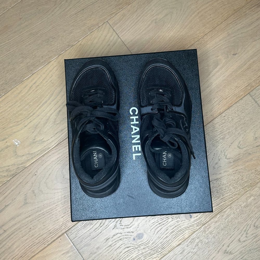 Chanel 15P Black Suede and Leather Sneakers - Picture 9 of 12